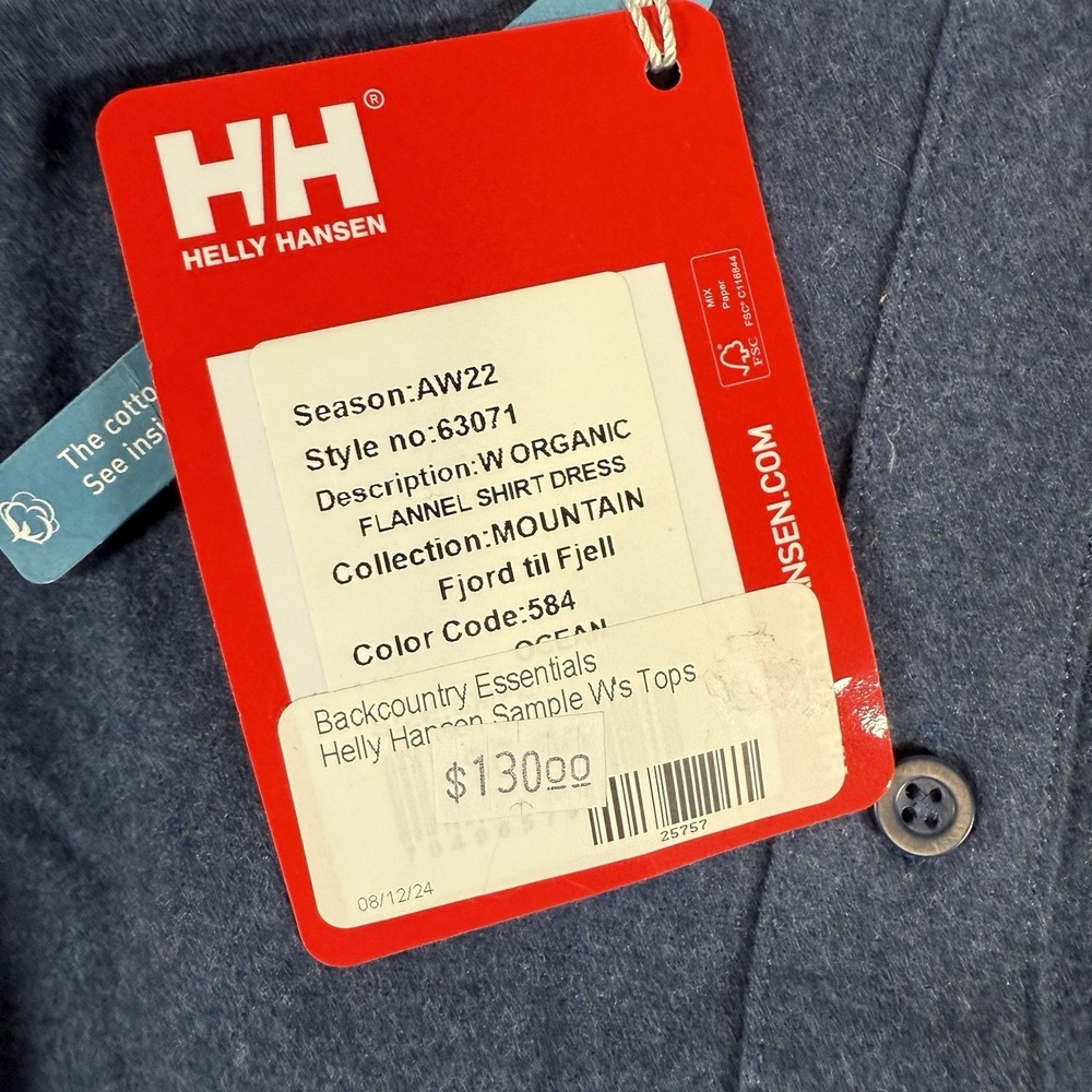 Helly Hansen Organic Flannel Shirt Dress Womens Medium Blue Long Sleeve Belt - Picture 4 of 10